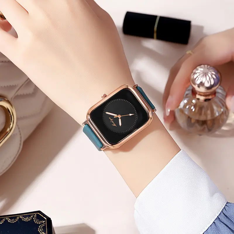 Women's Square Quartz Watches with Black Silicone Band - Image 6
