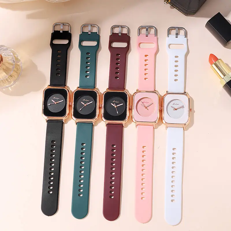Women's Square Quartz Watches with Black Silicone Band - Image 8
