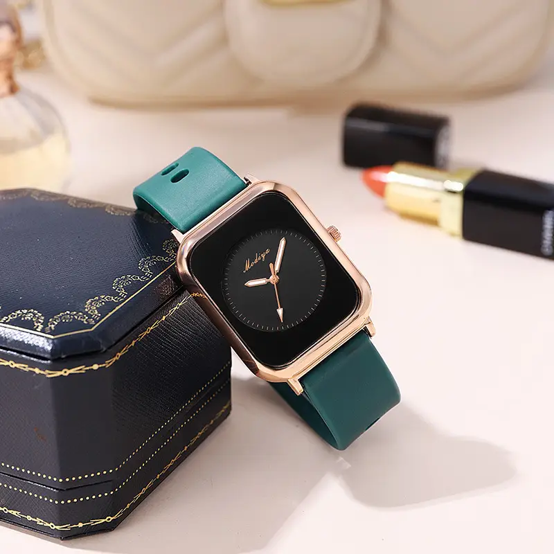 Women's Square Quartz Watches with Black Silicone Band - Image 3
