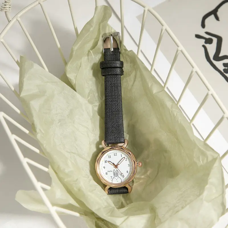 Japanese Style Women's Watch with Black Belt & Luminous Dial