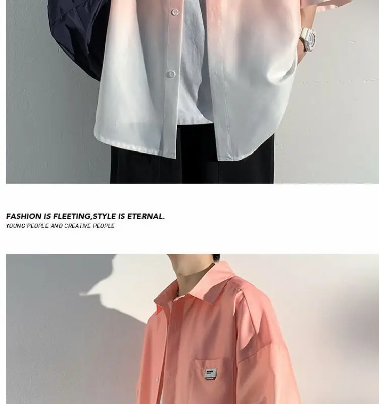 Men Ice Silk Gradient Short Sleeve Shirt Blue White — feature 21