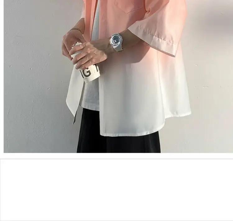 Men Ice Silk Gradient Short Sleeve Shirt Blue White — feature 22