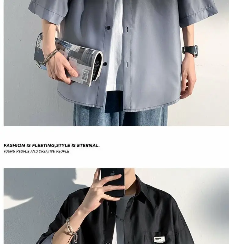 Men Ice Silk Gradient Short Sleeve Shirt Blue White — feature 7