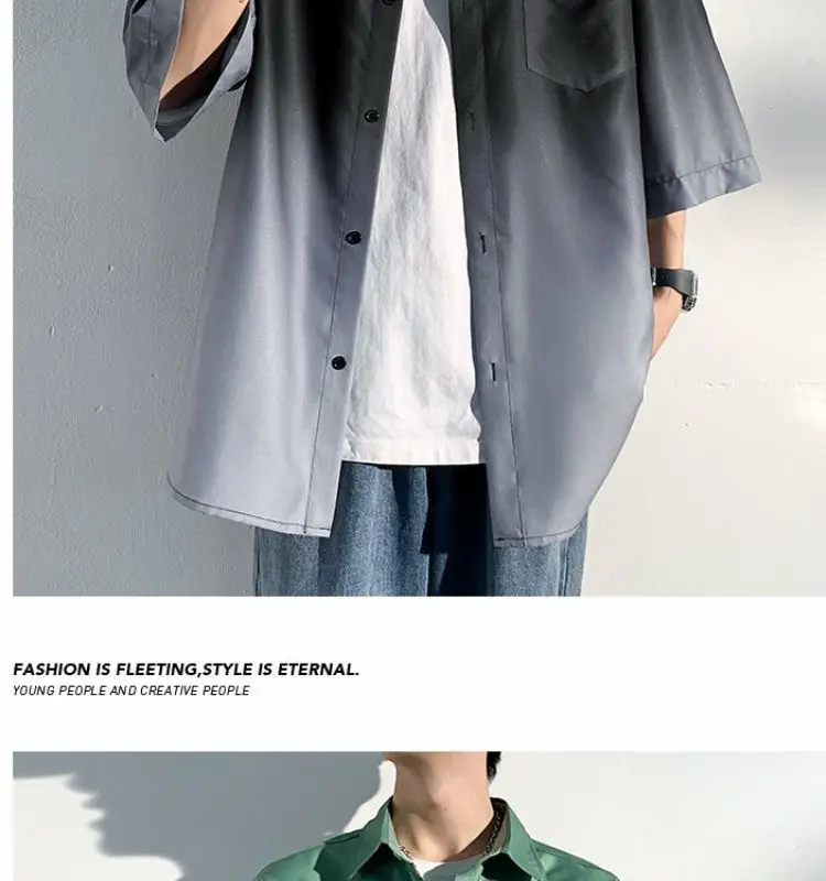 Men Ice Silk Gradient Short Sleeve Shirt Blue White — feature 8