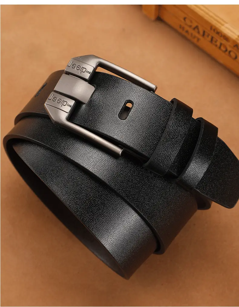 Men's Vintage Brown Leather Belt with Silver Buckle — feature 3