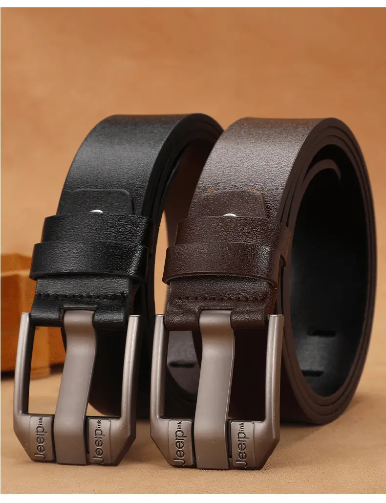 Men's Vintage Brown Leather Belt with Silver Buckle — feature 4