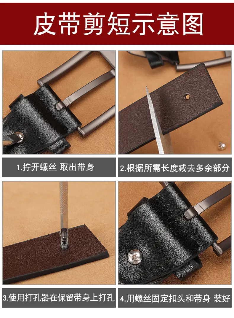 Men's Vintage Brown Leather Belt with Silver Buckle — feature 6