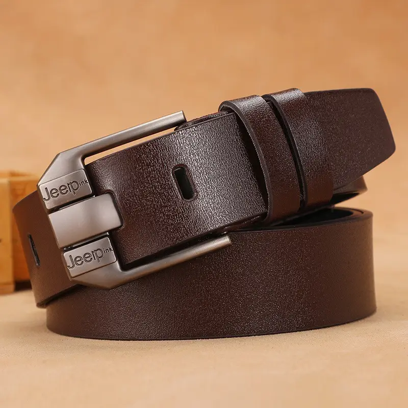 Men's Vintage Brown Leather Belt with Silver Buckle - Image 2