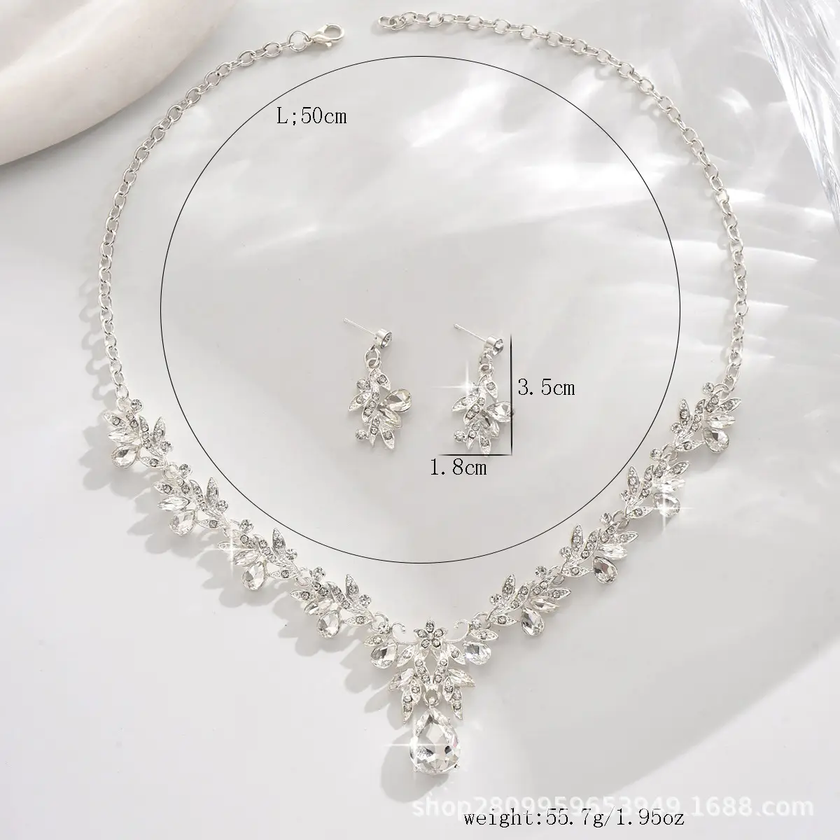 Bridal Gold Blue Crystal Collar Necklace Set Earrings — feature 14