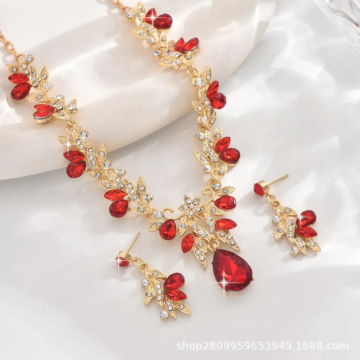 Bridal Gold Blue Crystal Collar Necklace Set Earrings — feature 3