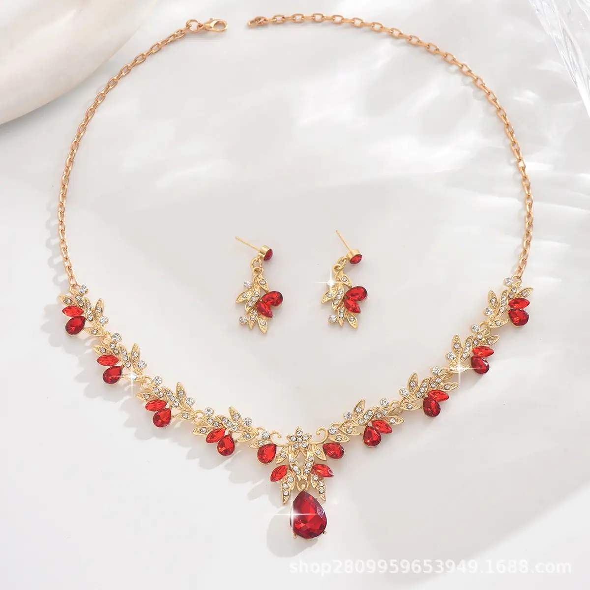 Bridal Gold Blue Crystal Collar Necklace Set Earrings - Image 4
