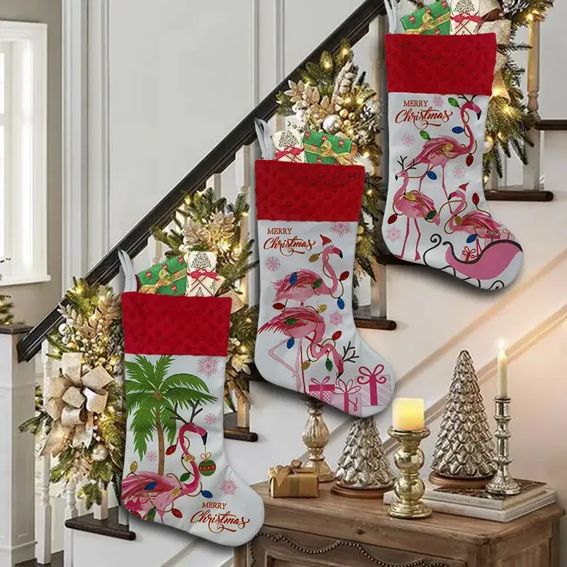 Christmas Stockings Set with Palm & Flower Design - Image 5