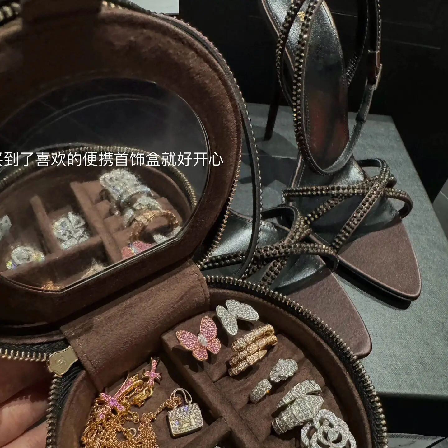 New Rhinestone High Heel Sandals for Women Brown