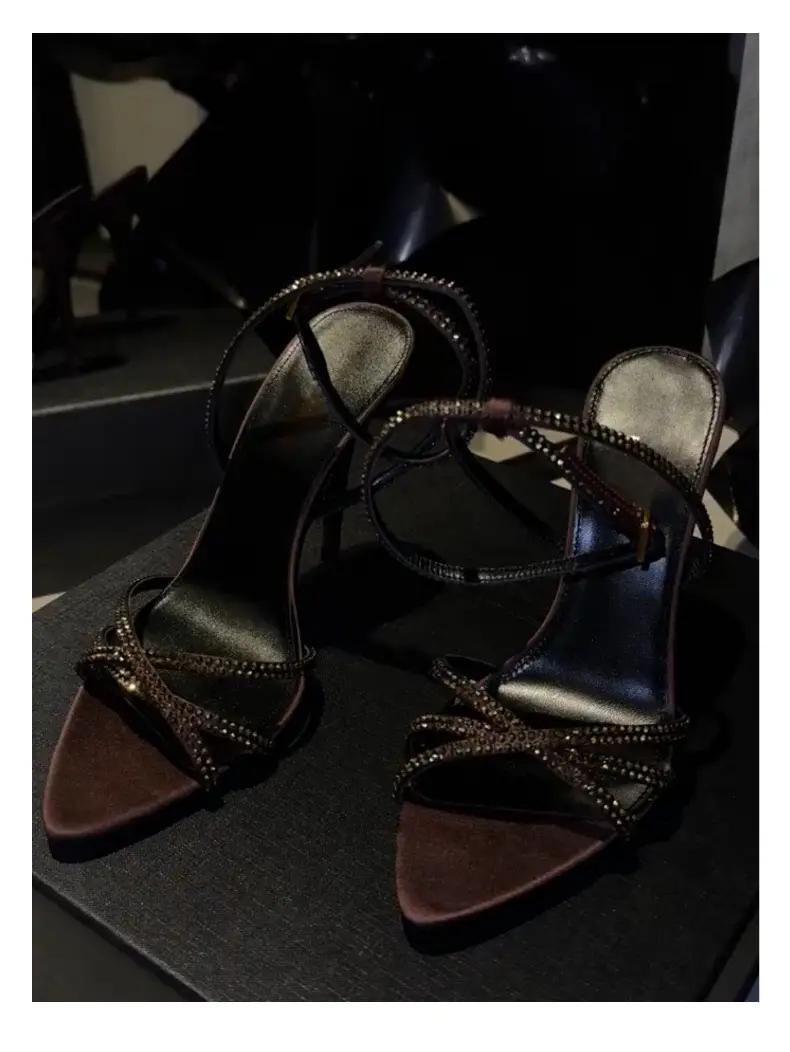 New Rhinestone High Heel Sandals for Women Brown — feature 5