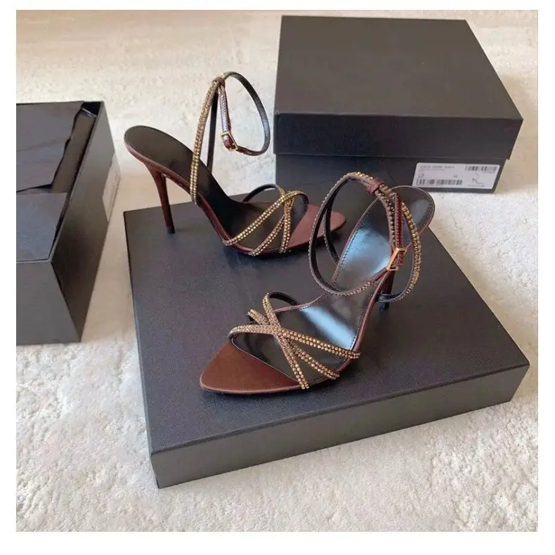 New Rhinestone High Heel Sandals for Women Brown — feature 7