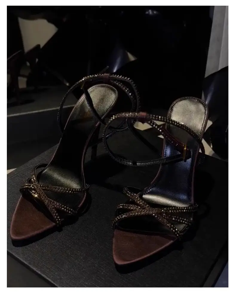 New Rhinestone High Heel Sandals for Women Brown — feature 8