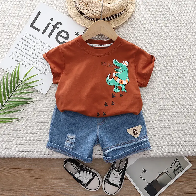 Children Cotton T-Shirt Shorts Set 2024 Summer Boys - Image 2