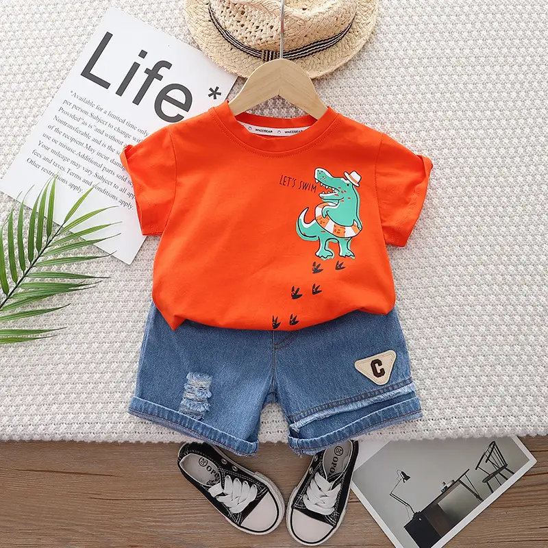 Children Cotton T-Shirt Shorts Set 2024 Summer Boys - Image 3