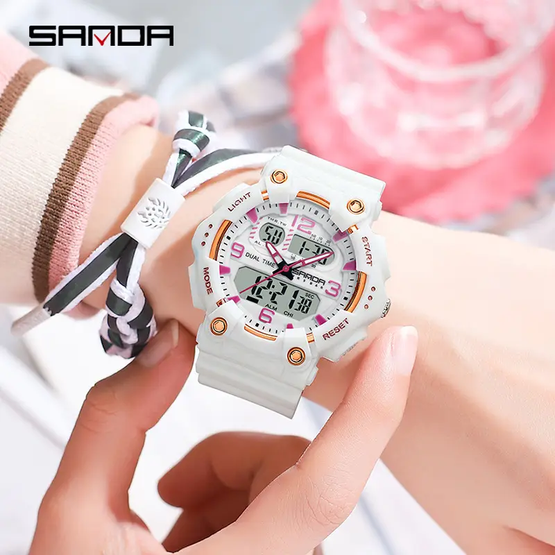 Sanda Black Dual Display Waterproof Couple Watch - Image 19