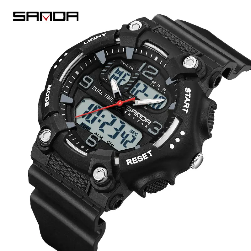 Sanda Black Dual Display Waterproof Couple Watch - Image 21