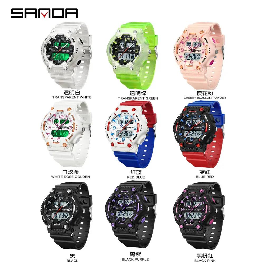 Sanda Black Dual Display Waterproof Couple Watch - Image 22
