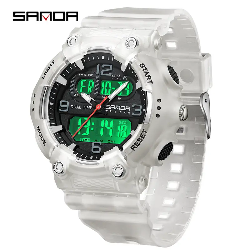 Sanda Black Dual Display Waterproof Couple Watch - Image 23