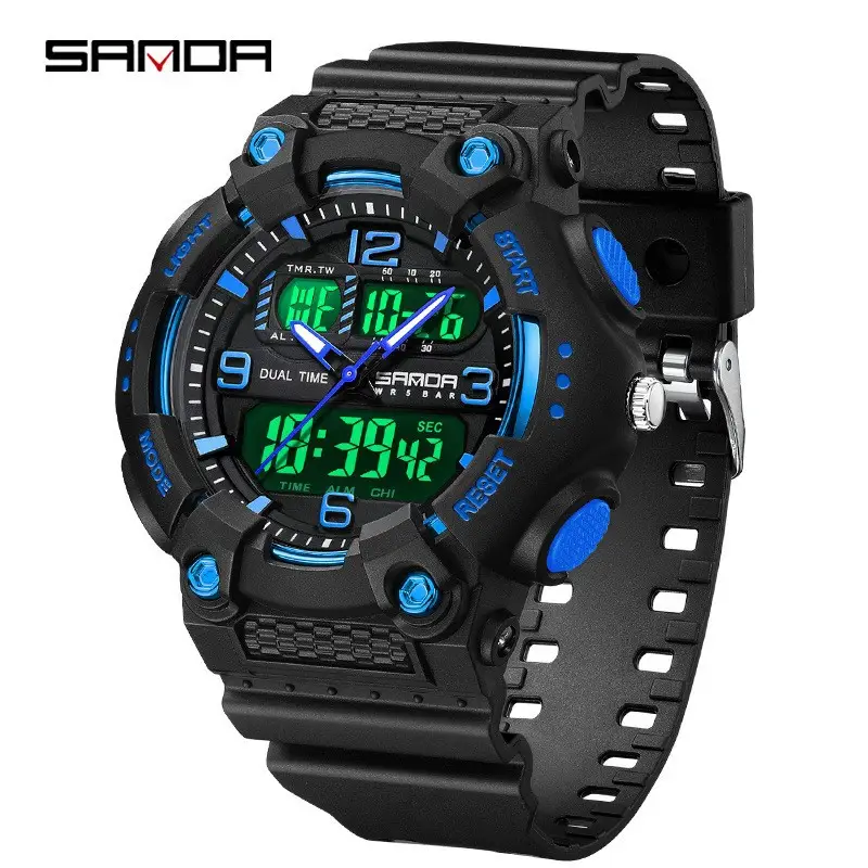 Sanda Black Dual Display Waterproof Couple Watch - Image 17