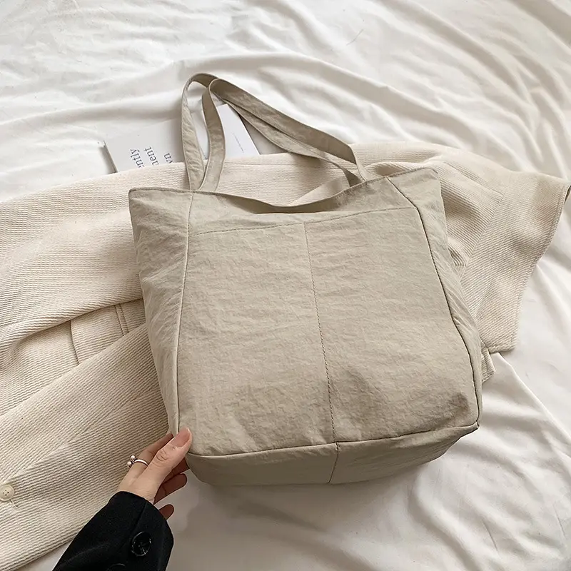 Large Capacity Beige Fabric Tote Bag for Women