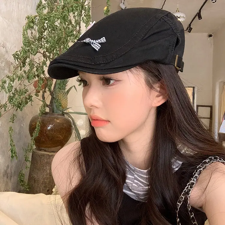 Women's Beige Puppy Embroidered Cap Spring Summer
