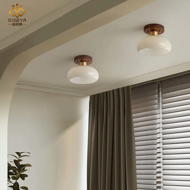 Corridor Light, Aisle Light, Light Luxury Walnut Brass Chinese Ceiling Light, Retro Wabi-Sabi Style Entrance Balcony Light - Image 5