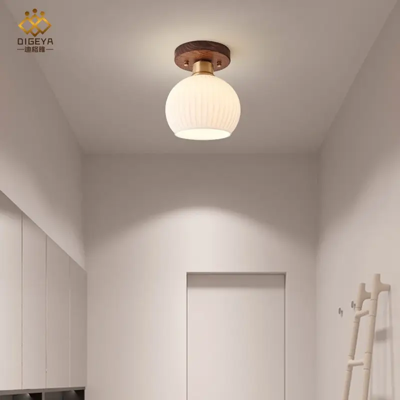 Corridor Light, Aisle Light, Light Luxury Walnut Brass Chinese Ceiling Light, Retro Wabi-Sabi Style Entrance Balcony Light - Image 6