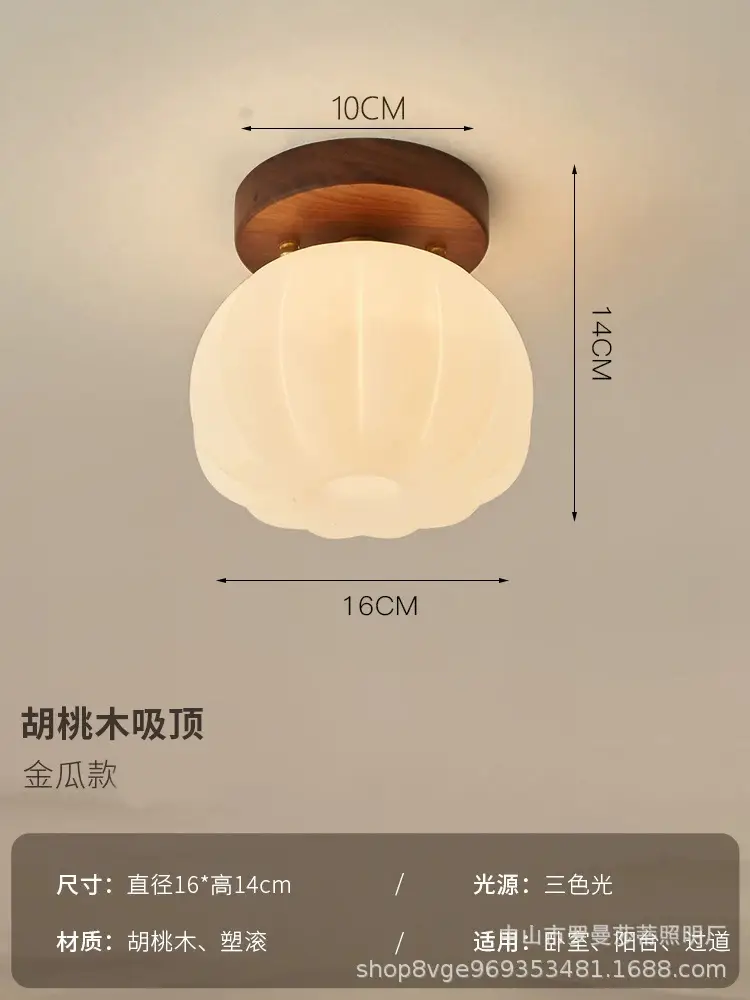 Corridor Light, Aisle Light, Light Luxury Walnut Brass Chinese Ceiling Light, Retro Wabi-Sabi Style Entrance Balcony Light - Image 2