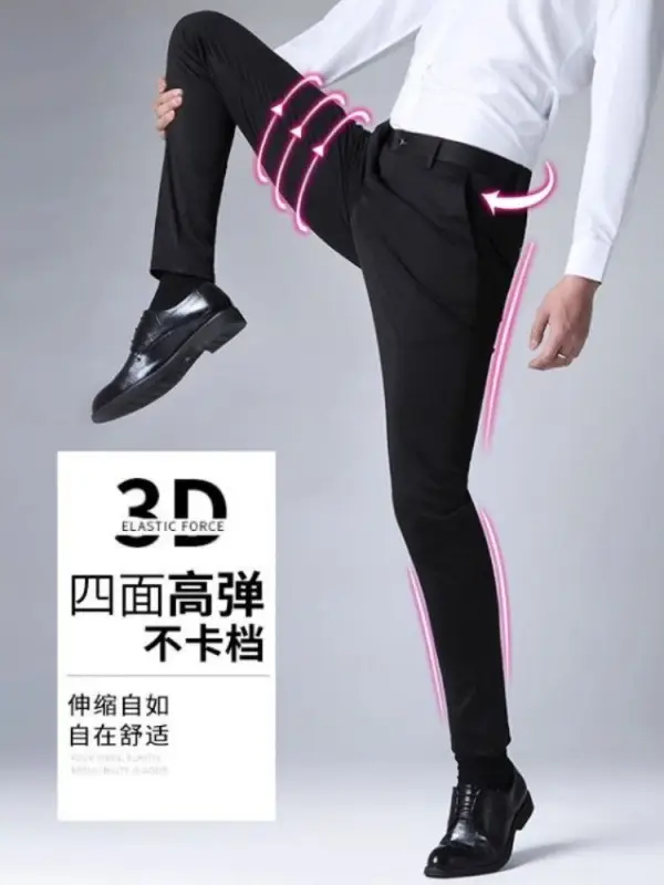Cross-border Trade fleece-lined Men's Casual Pants Autumn and Winter Thick Loose Straight Anti-wrinkle Elastic Middle-aged Business Pants Long