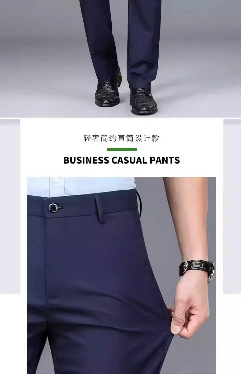 Cross-border Trade fleece-lined Men's Casual Pants Autumn and Winter Thick Loose Straight Anti-wrinkle Elastic Middle-aged Business Pants Long — feature 15