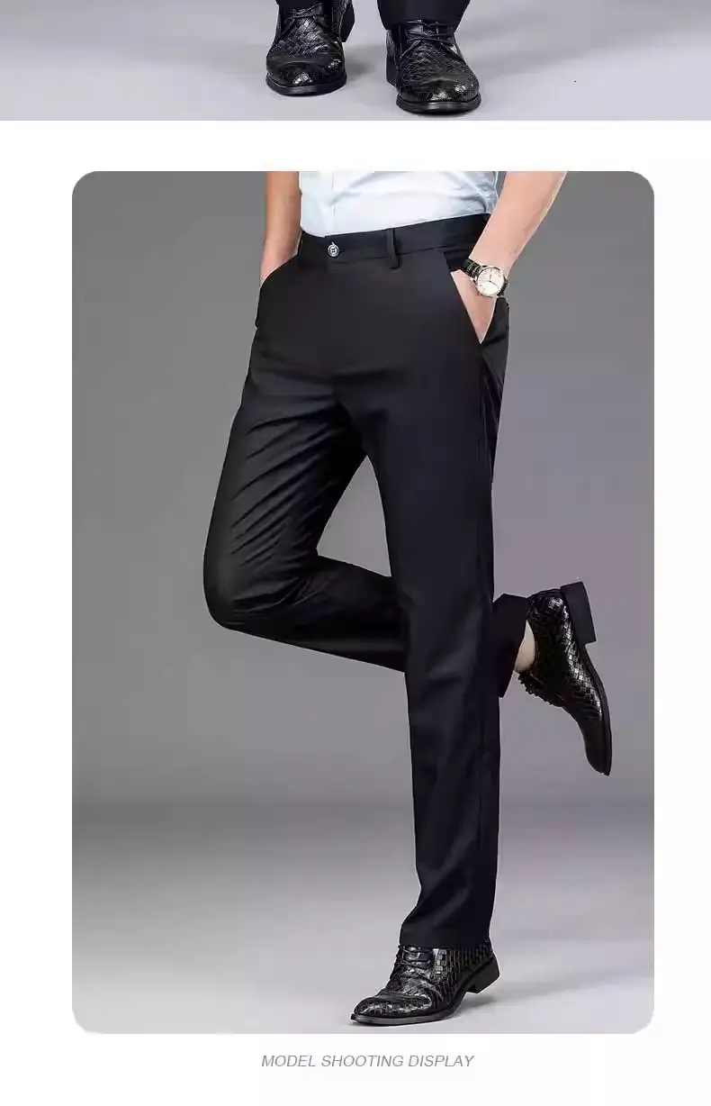 Cross-border Trade fleece-lined Men's Casual Pants Autumn and Winter Thick Loose Straight Anti-wrinkle Elastic Middle-aged Business Pants Long — feature 17