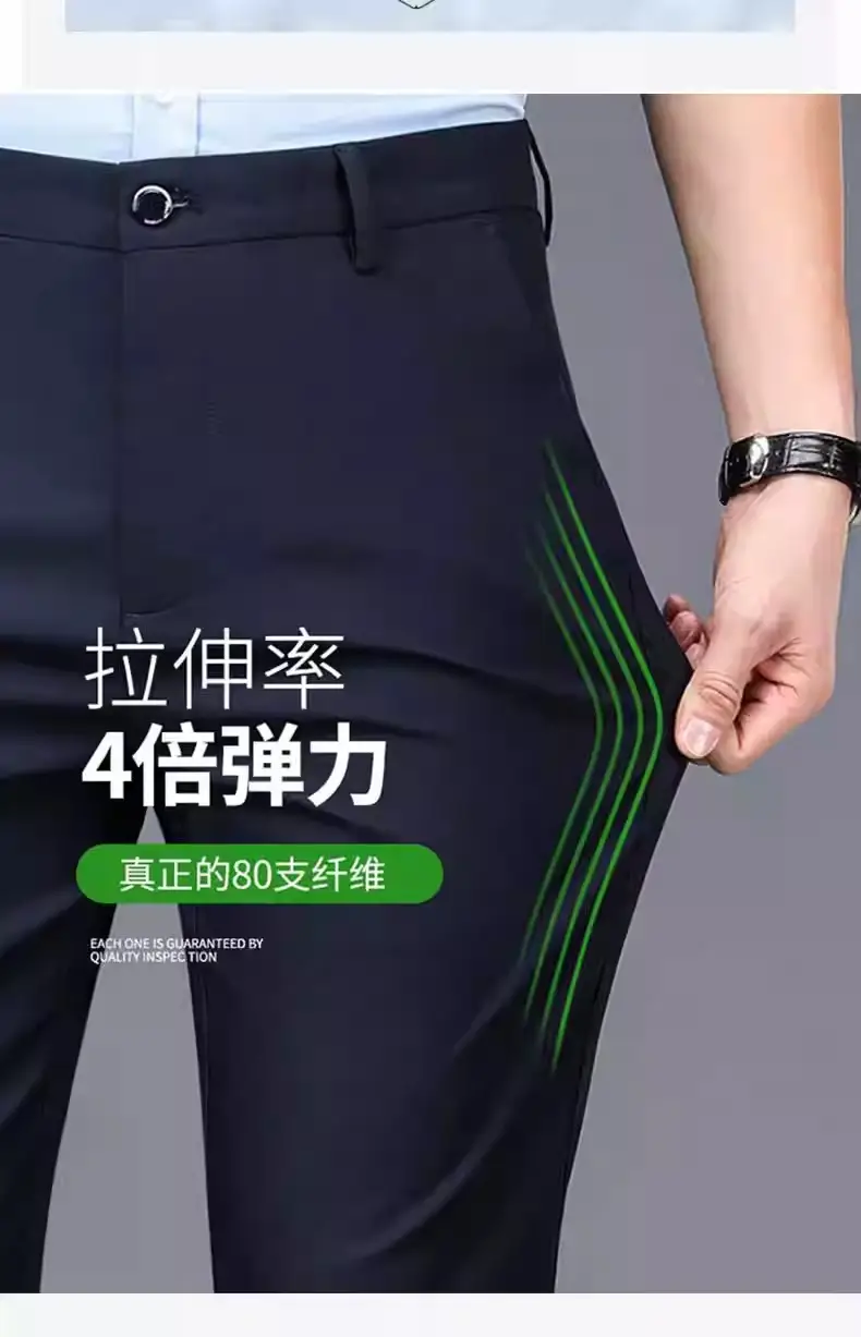 Cross-border Trade fleece-lined Men's Casual Pants Autumn and Winter Thick Loose Straight Anti-wrinkle Elastic Middle-aged Business Pants Long — feature 7