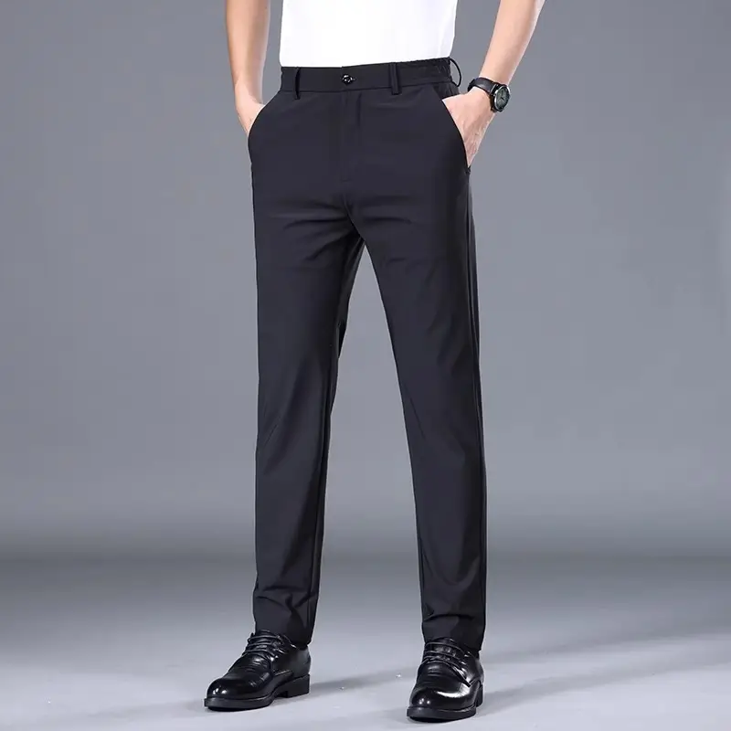 Cross-border Trade fleece-lined Men's Casual Pants Autumn and Winter Thick Loose Straight Anti-wrinkle Elastic Middle-aged Business Pants Long