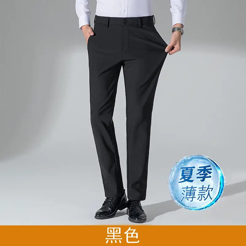 Cross-border Trade fleece-lined Men's Casual Pants Autumn and Winter Thick Loose Straight Anti-wrinkle Elastic Middle-aged Business Pants Long