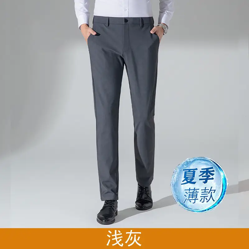 Cross-border Trade fleece-lined Men's Casual Pants Autumn and Winter Thick Loose Straight Anti-wrinkle Elastic Middle-aged Business Pants Long