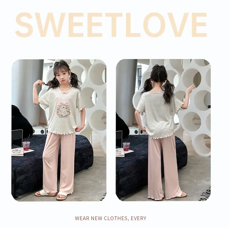Girls' Pajamas Modal Three-piece Summer Children's Short-sleeved Home Clothes Girls' Big Children's Summer Thin Air-conditioning Clothes — feature 11