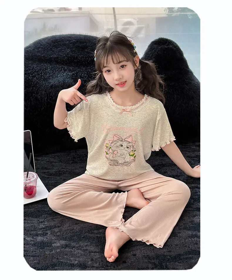 Girls' Pajamas Modal Three-piece Summer Children's Short-sleeved Home Clothes Girls' Big Children's Summer Thin Air-conditioning Clothes — feature 12