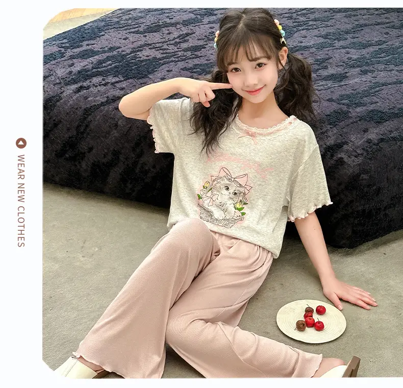Girls' Pajamas Modal Three-piece Summer Children's Short-sleeved Home Clothes Girls' Big Children's Summer Thin Air-conditioning Clothes — feature 14