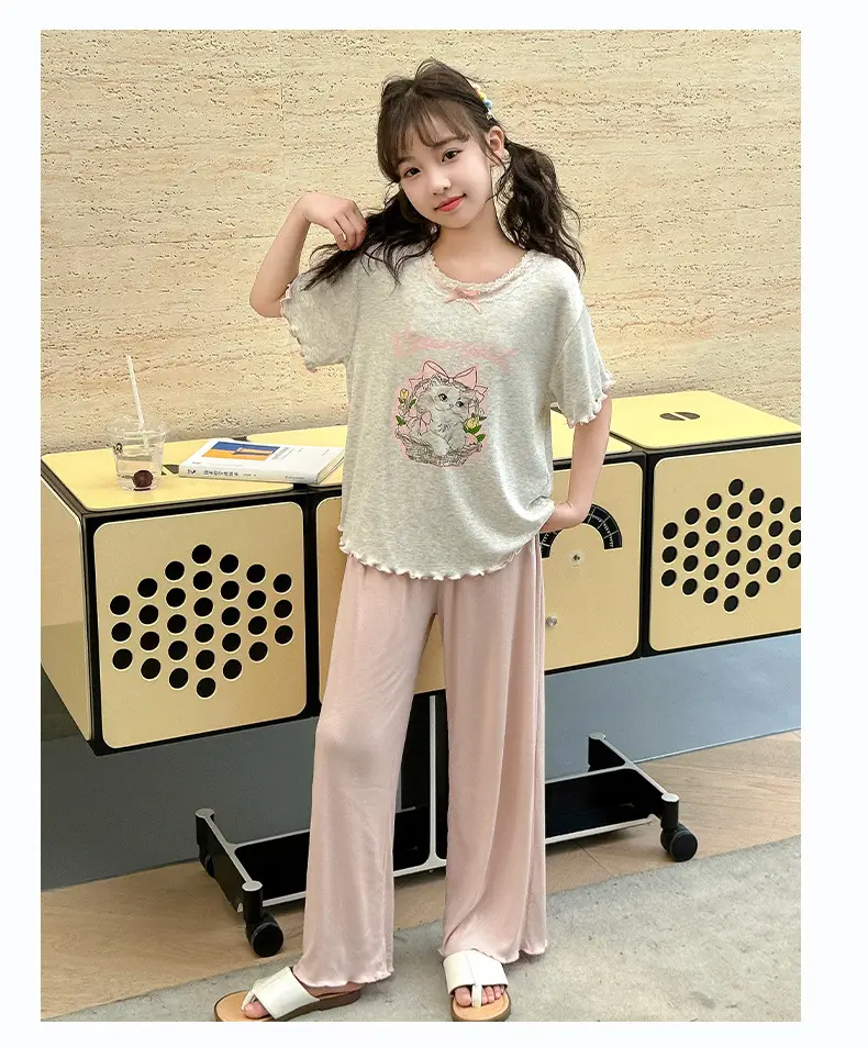 Girls' Pajamas Modal Three-piece Summer Children's Short-sleeved Home Clothes Girls' Big Children's Summer Thin Air-conditioning Clothes — feature 15