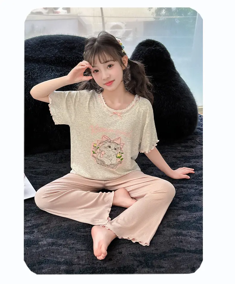 Girls' Pajamas Modal Three-piece Summer Children's Short-sleeved Home Clothes Girls' Big Children's Summer Thin Air-conditioning Clothes — feature 16