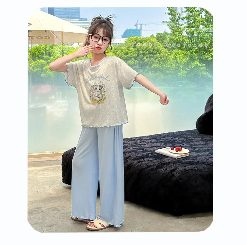 Girls' Pajamas Modal Three-piece Summer Children's Short-sleeved Home Clothes Girls' Big Children's Summer Thin Air-conditioning Clothes — feature 21