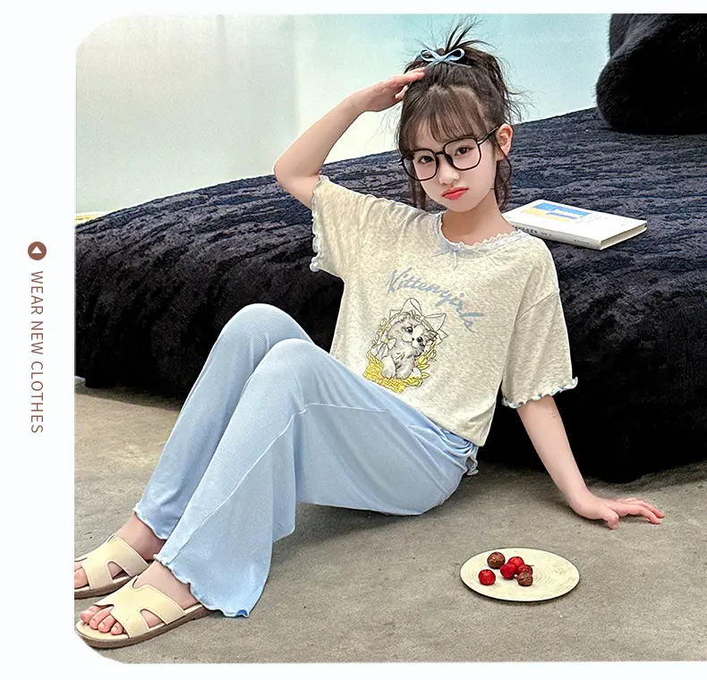 Girls' Pajamas Modal Three-piece Summer Children's Short-sleeved Home Clothes Girls' Big Children's Summer Thin Air-conditioning Clothes — feature 22