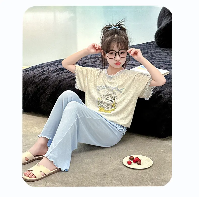 Girls' Pajamas Modal Three-piece Summer Children's Short-sleeved Home Clothes Girls' Big Children's Summer Thin Air-conditioning Clothes — feature 26