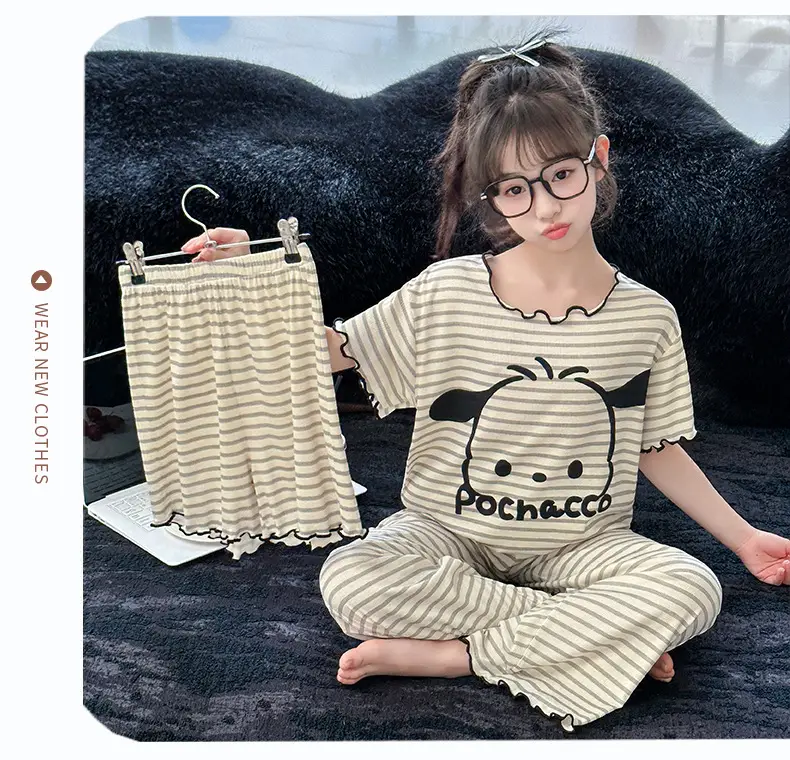 Girls' Pajamas Modal Three-piece Summer Children's Short-sleeved Home Clothes Girls' Big Children's Summer Thin Air-conditioning Clothes — feature 31