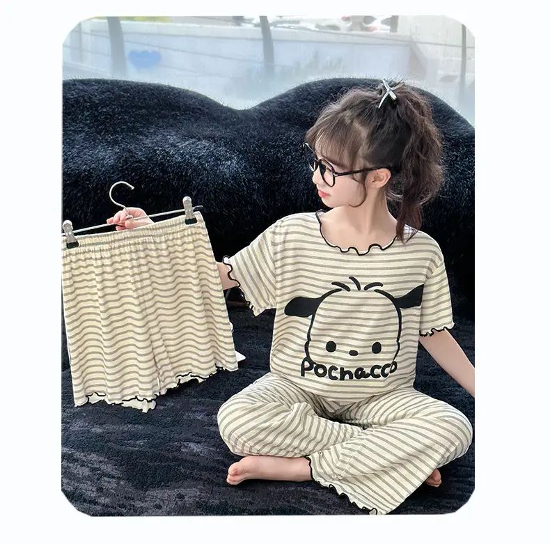 Girls' Pajamas Modal Three-piece Summer Children's Short-sleeved Home Clothes Girls' Big Children's Summer Thin Air-conditioning Clothes — feature 33