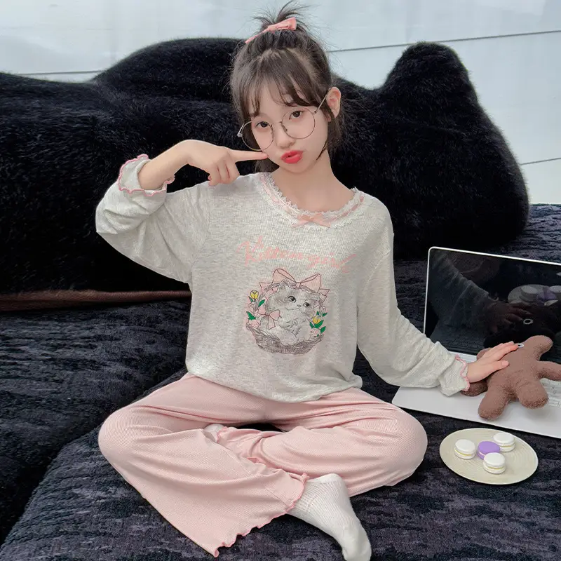 Girls' Pajamas Modal Three-piece Summer Children's Short-sleeved Home Clothes Girls' Big Children's Summer Thin Air-conditioning Clothes